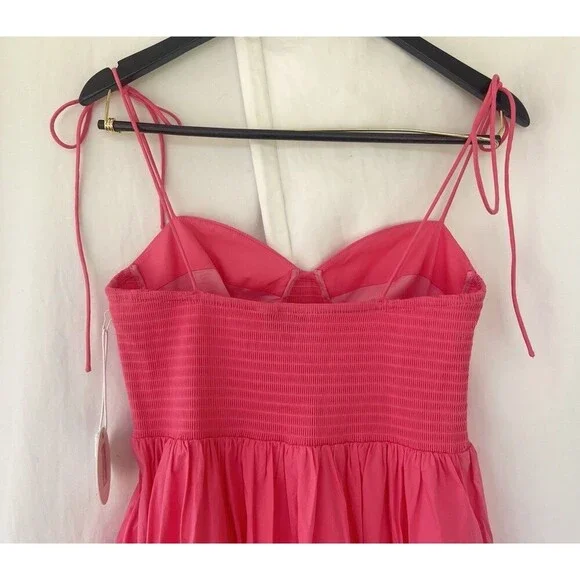 STAUD Landry Shoulder-Tie Smocked Maxi Dress L Wedding Guest Picnic Romantic